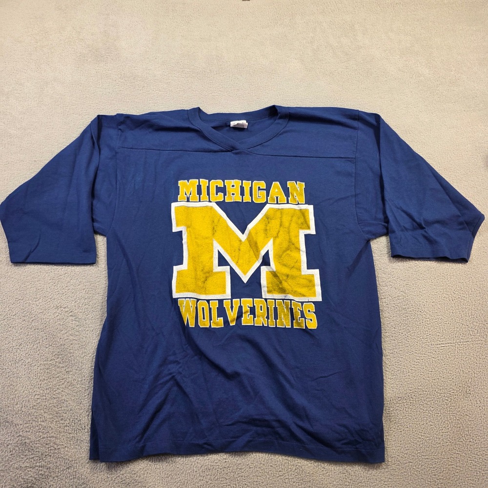 Evert Sportswear Michigan Wolverines Shirt Mens L Blue 3/4 Sleeve Vintage Skater